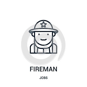 fireman icon vector from jobs collection. Thin line fireman outline icon vector illustration. Linear symbol
