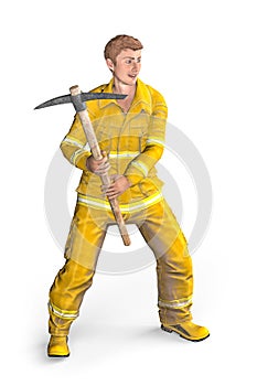 Fireman poses with a pickaxe