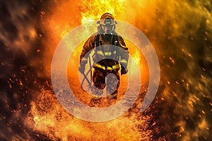 fireman rescue fighter firefighter equipment emergency uniform safety fire smoke. Generative AI.