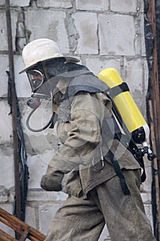 Fireman in respirator