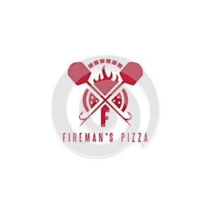 Fireman`s pizza vector concept with oven