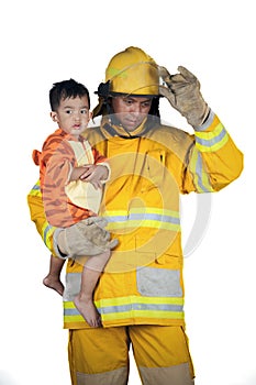 Fireman save children from fire