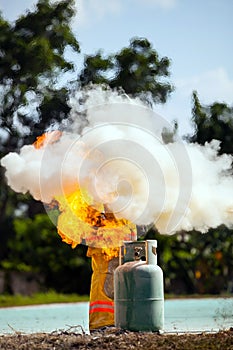 Fireman with suit for protect fire