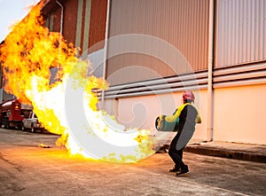 Fireman Training Officer Using a gas tank to teach and show the release of gas