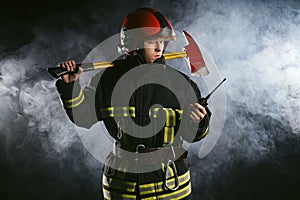 Fireman with walkie talkie