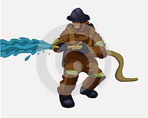 A fireman with a water hose