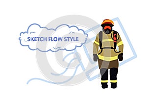 Fireman wearing protective uniform and helmet man fire fighter professional worker occupation male cartoon character