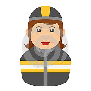 Fireman Woman Avatar Flat Icon on White