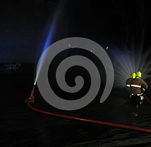 Firemen doing fire drill at the fire station, Thouso, Caithness, Scotland, UK