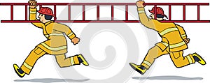 Firemen running with ladder