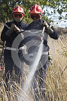 Firemen tackling bush fire