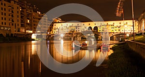 Firenze - Ponte Vecchio, Old Bridge by night, view from the rive