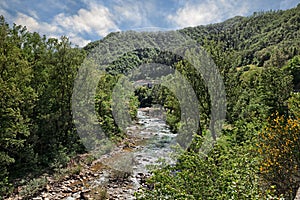 Firenzuola, Florence, Tuscany, Italy: landscape of the the forest on Apennine mountains with the Santerno river