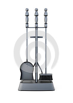 Fireplace accessories on white background. 3d rendering