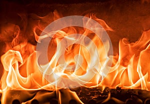 Fireplace background close up flames