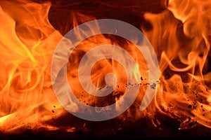 Fireplace, blazing fire