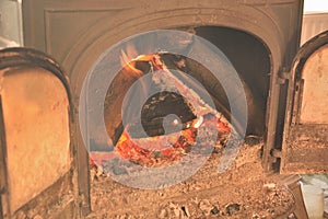 Fireplace, blazing fire