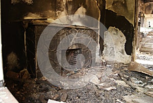 Fireplace in a bured out home