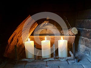 Fireplace, candle, firewood, stove, California