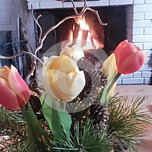 Fireplace, cabin in the woods