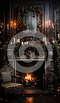 a fireplace with candles in it and a mantel