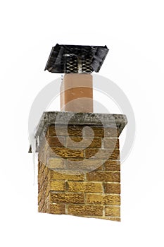 Fireplace chimney with animal protection grate on top of house i