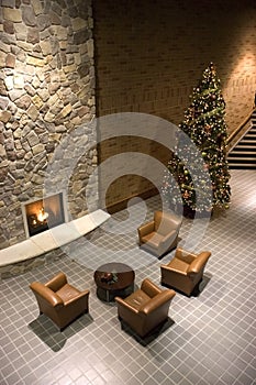 Fireplace, Christmas Tree, Reception Waiting Room