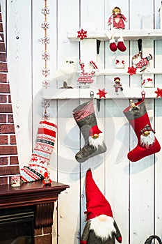 Fireplace and decorations on the mantelpiece.