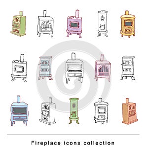 Fireplace doodle set, vector illustration