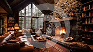 fireplace farmhouse living room interior