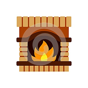 Fireplace fire christmas single color vector icon