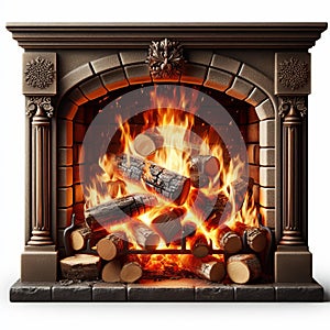 Fireplace Fire A contained fire in a hearth or fireplace, provi photo