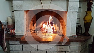 Fireplace fire marble heat winter