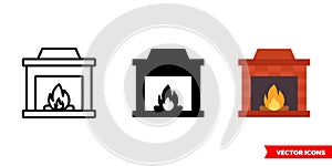 Fireplace icon of 3 types. Isolated  sign symbol
