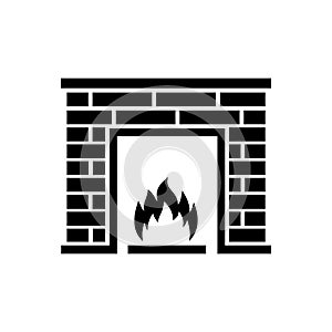 Fireplace icon concept, brick fireplace, fireside â€“ vector