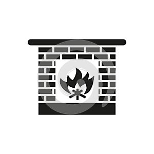 Fireplace icon. Hearth and chimney, fire, mantelpiece, heat symbol. Flat design. Stock - Vector