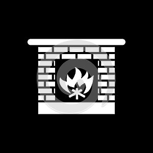 Fireplace icon. Hearth and chimney, fire, mantelpiece, heat symbol. Flat design. Stock - Vector illustration.