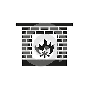 Fireplace icon. Hearth and chimney, fire, mantelpiece, heat symbol. Flat design. Stock - Vector photo