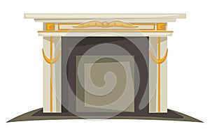 Fireplace isolated interior design element, gold decor on mantlepiece