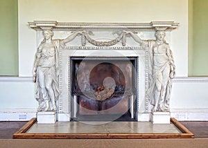 Long Gallery Fireplace at Croome Court, Worcestershire, England.