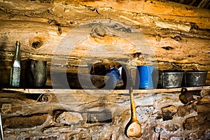 Fireplace Mantel in Pioneer Log Cabin