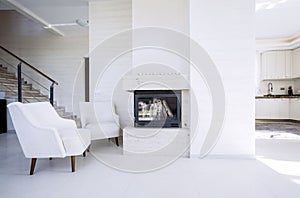 Fireplace in modern, new house