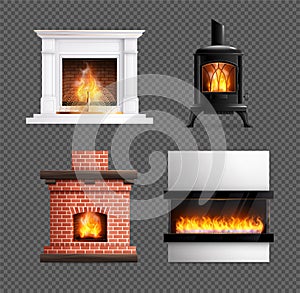 Fireplace Realistic Icon Set