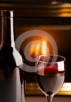 Fireplace red wine