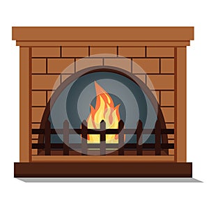 Fireplace with rounded firebox close up icon isolated