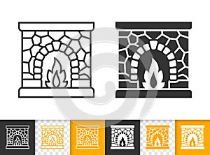 Fireplace simple open fire black line vector icon