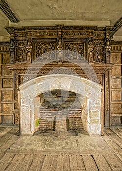 Fireplace, Solar, Stokesay Castle, Shropshire, England. photo