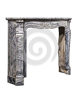 Fireplace surround in grey white marble antique Victorian isolat