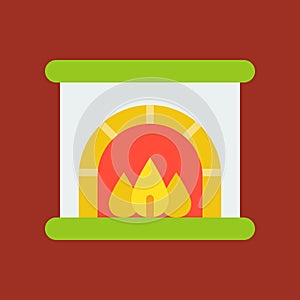 Fireplace vector, Christmas style flat style icon