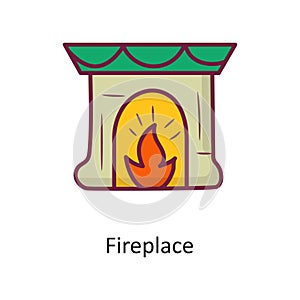 FirePlace vector Fill outline Icon Design illustration. Holiday Symbol on White background EPS 10 File